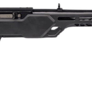 Modern black semi-automatic rifle on white background