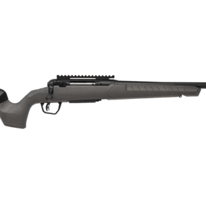Black bolt-action rifle with synthetic stock
