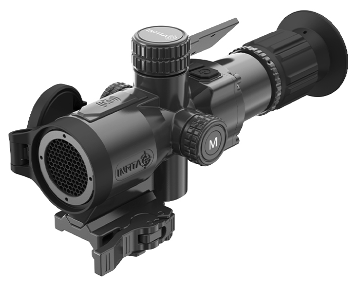 Black tactical rifle scope with mounting bracket