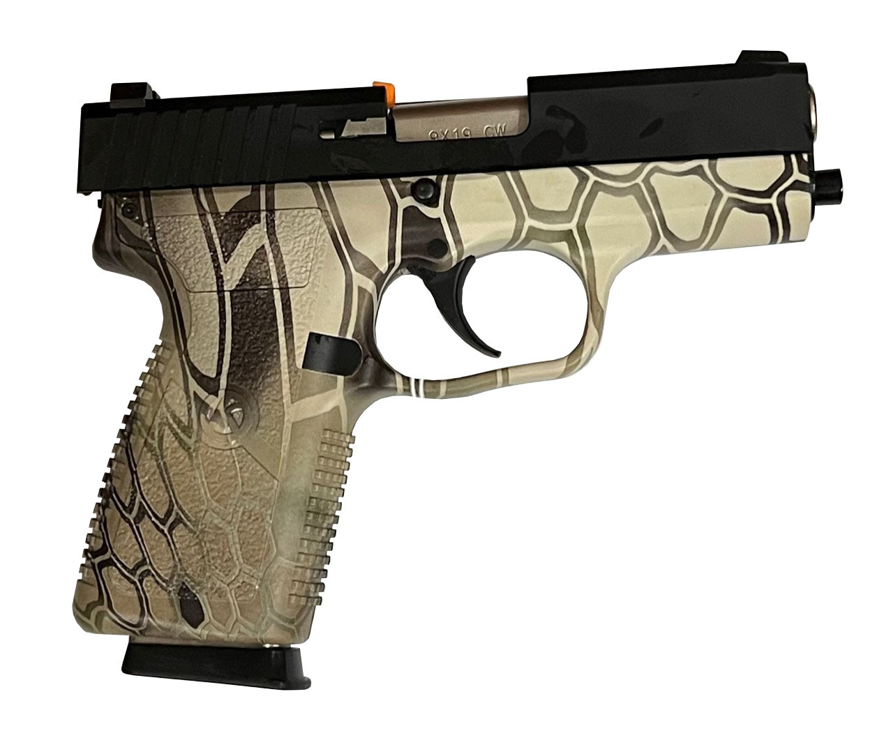 Stylish patterned handgun with black accents.