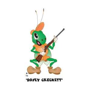 Cartoon cricket holding rifle in orange outfit