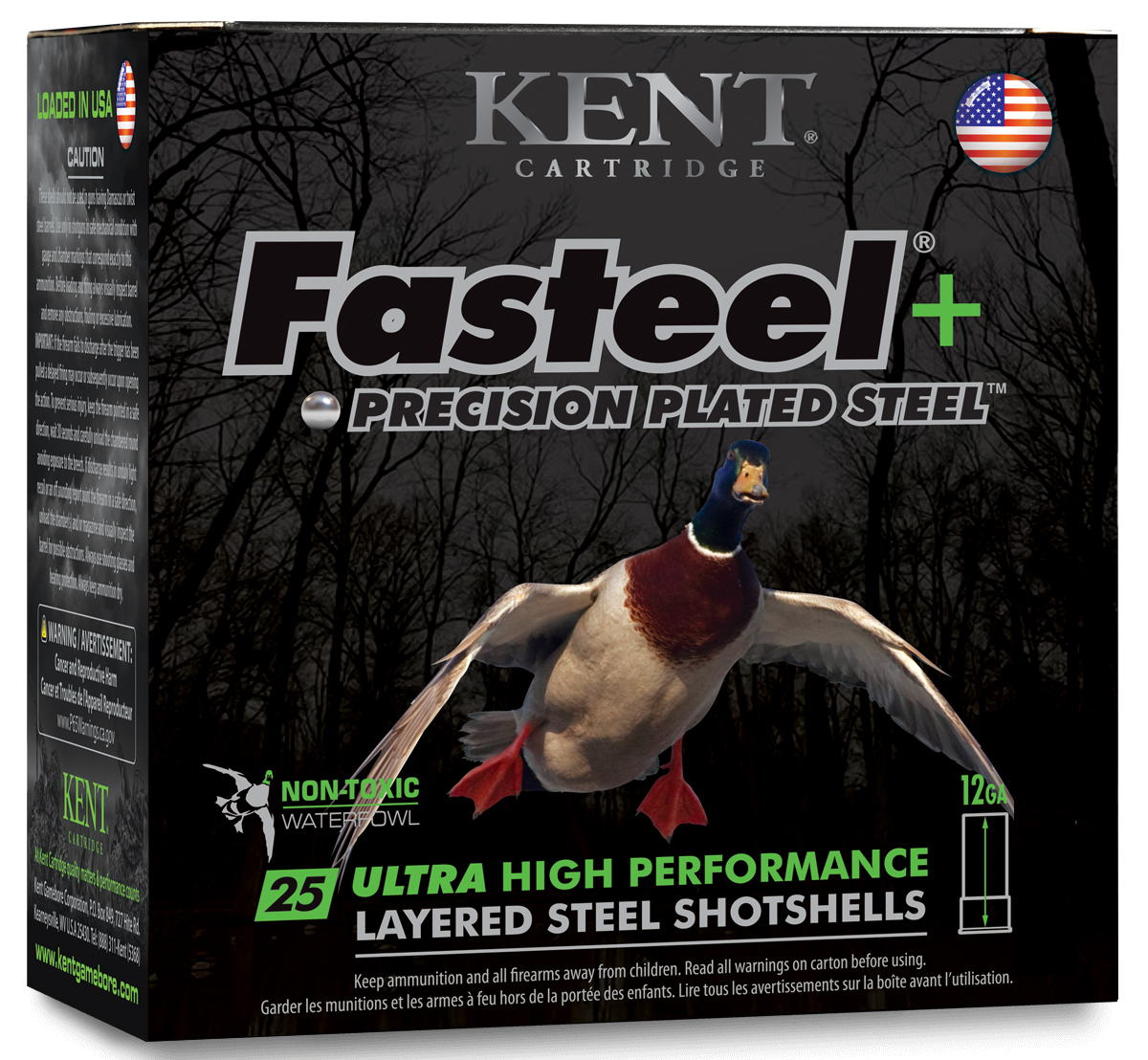 Kent Fasteel+ 12-gauge steel shotshells box