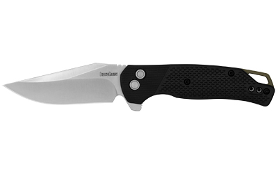 Black-handled folding knife with silver blade