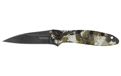 Camouflage folding knife with black blade