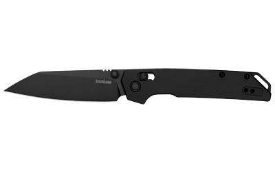Black folding pocket knife with drop-point blade