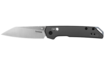 Gray folding pocket knife with silver blade