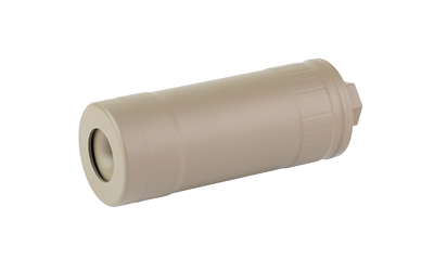 Beige cylindrical metal device on white background