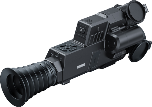 Black thermal imaging rifle scope isolated on white