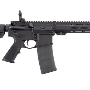 Side view of a modern black rifle.