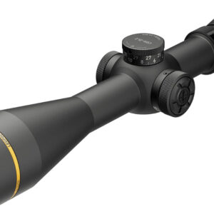 Black riflescope with adjustment turrets on white background