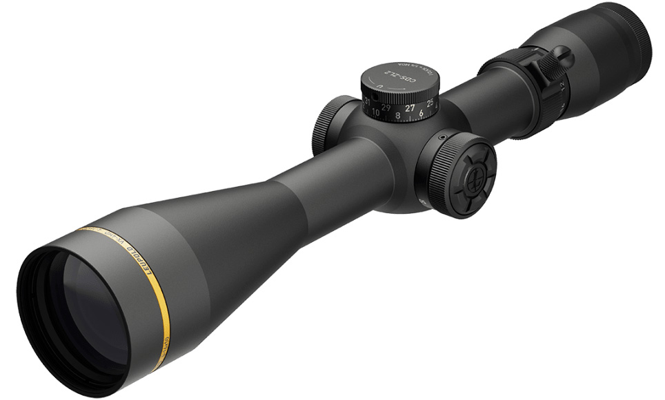 Black riflescope with adjustment turrets on white background