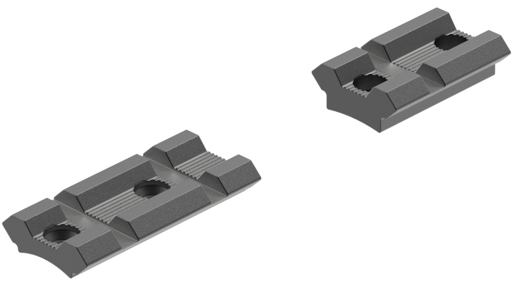 Two gray metal mounting rail segments