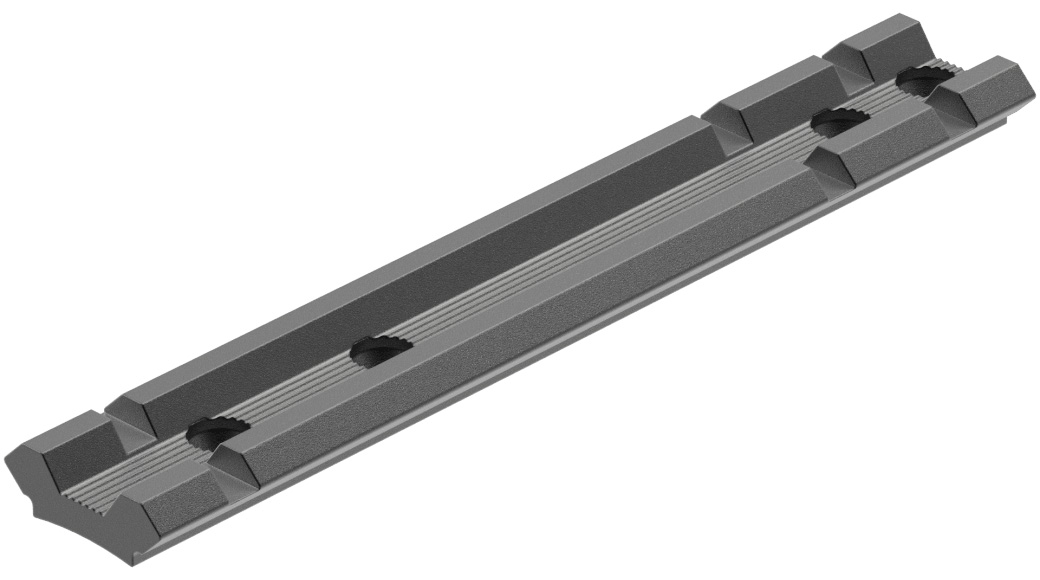 Gray metal mounting rail with drilled holes