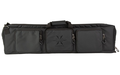 Long black padded equipment bag with multiple compartments