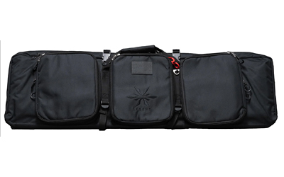Black tactical gear bag with multiple compartments