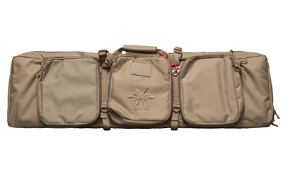 Tan tactical rifle case with multiple compartments