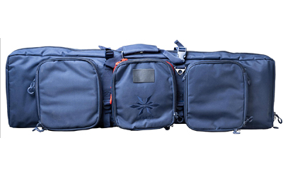 Blue tactical rifle bag with multiple compartments