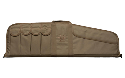 Brown padded rifle case with storage pockets