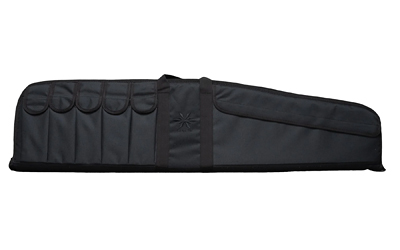 Black padded rifle case with side pockets