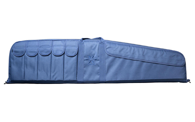 Blue padded rifle case with exterior pockets