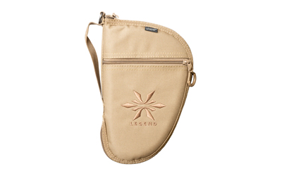 Beige leather zip pouch with wrist strap