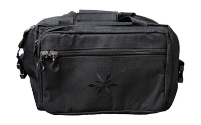 Black tactical waist bag with multiple zippered compartments