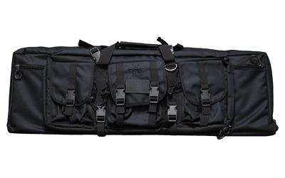 Black tactical rifle bag with multiple pockets