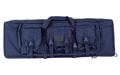 Navy blue tactical rifle case with multiple pockets