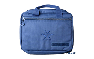 Blue laptop bag with handles and zipper