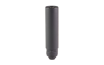Black cylindrical firearm suppressor on white background