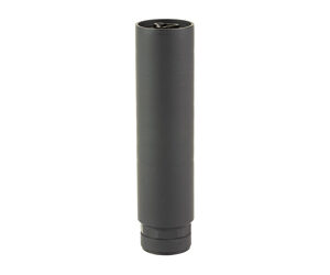 Black cylindrical firearm suppressor on white background