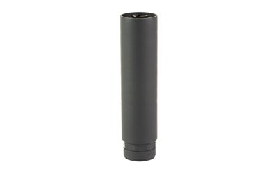 Black cylindrical firearm suppressor on white background
