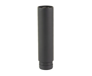Black cylindrical firearm suppressor on white background