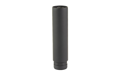 Black cylindrical firearm suppressor on white background