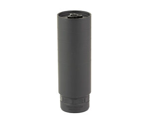Black cylindrical firearm suppressor on white background