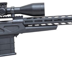Black sniper rifle with scope and bipod