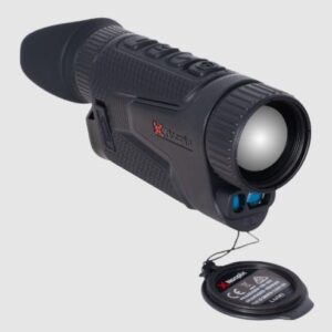Handheld thermal monocular with lens cap attached