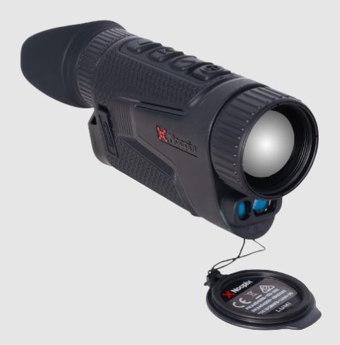 Handheld thermal monocular with lens cap attached