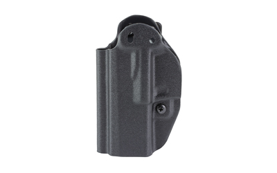 Black polymer handgun holster on white background
