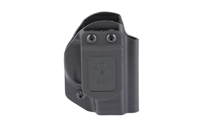 Black polymer handgun holster on white background