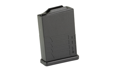 Black detachable rifle magazine on white background