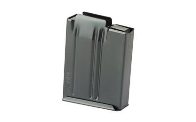 Metal rifle magazine on white background