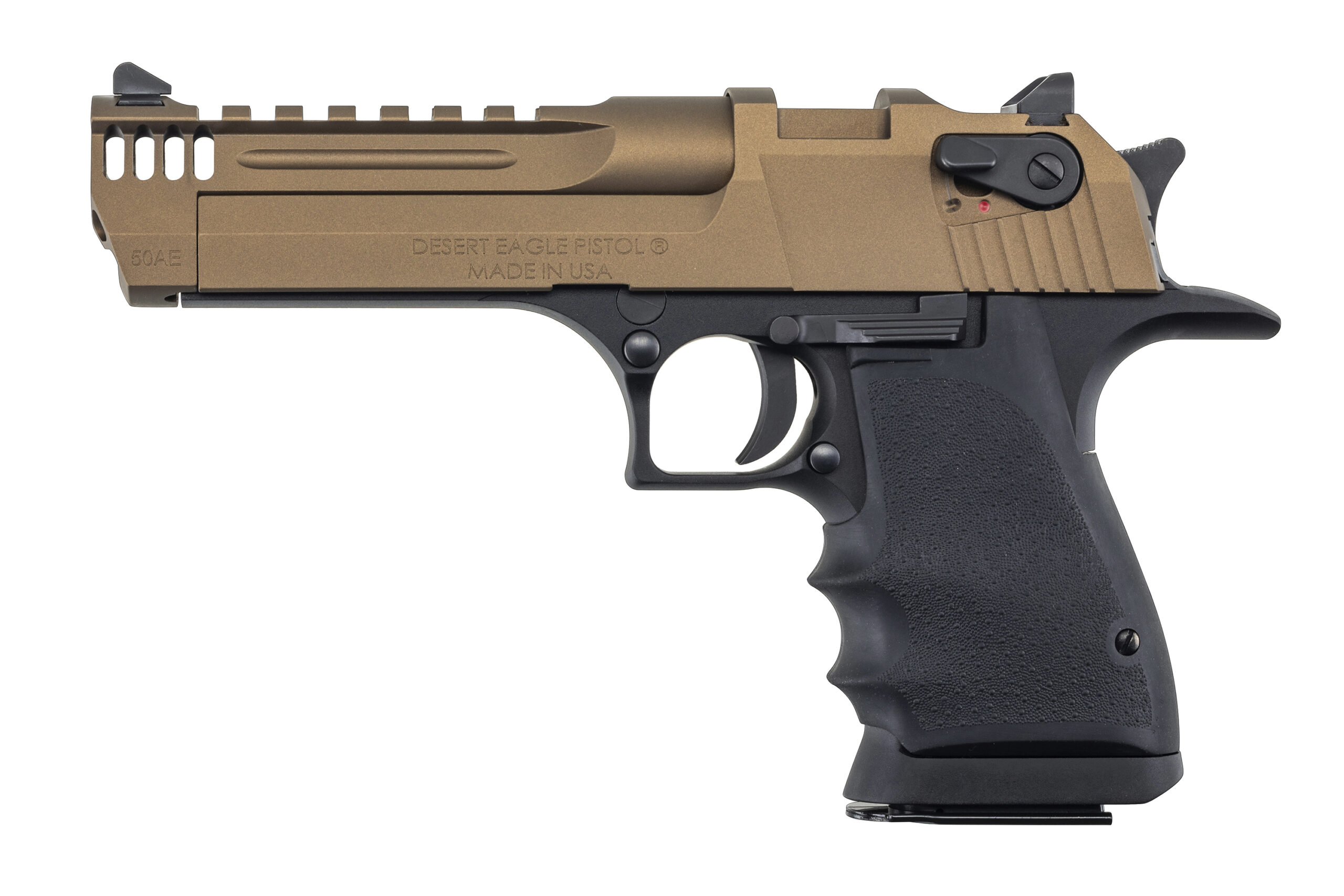 Desert Eagle pistol with tan and black finish