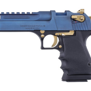 Blue and gold Desert Eagle pistol side view