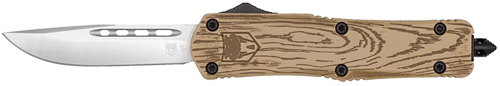 Wood-handled folding pocket knife with partially open blade