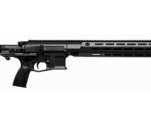 Black AR-style rifle with long barrel