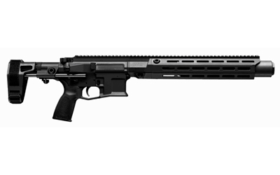 Black AR-style rifle with long barrel