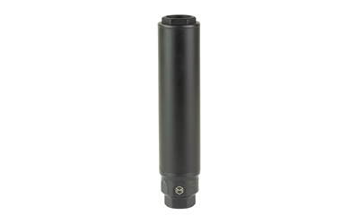 Black cylindrical firearm suppressor on white background