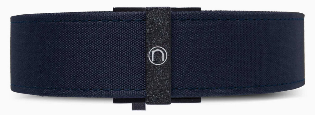 Navy blue fabric belt with black buckle