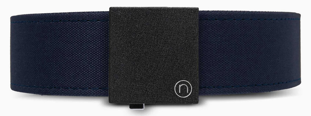 Navy blue fabric belt with black buckle